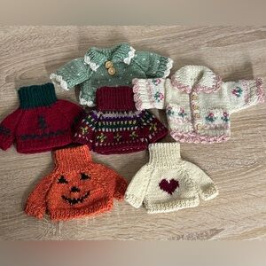 Lot of six VTG  Knit Sweaters Clothes For Dolls Plush Stuffed Animals TeddyBears